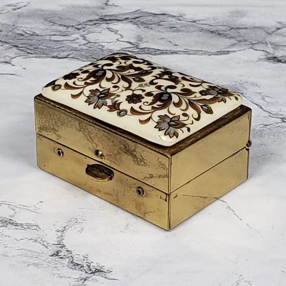 Sewing Box Kit Brass Porcelain Travel  Purse Vintage - Picture 2 of 11